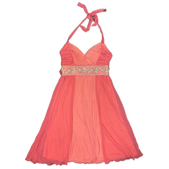Vtg Y2k 90s City Triangles‎ Halter Dress Peach Chiffon Beaded Fairy Med NWT - Picture 1 of 12